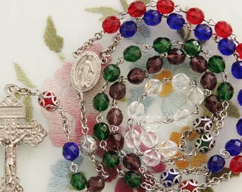 Vintage Multi-Color Glass Beads Pardon Crucifix Catholic Rosary