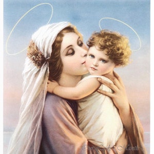 Blessed Virgin Mary with Child Jesus - Madonna & Child 8x10 Art Deco Style Catholic Art Picture Print