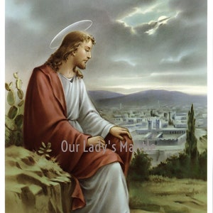Christ on the Mount of Olives Overlooking Jerusalem 8.25x10.25 Religious Picture Print Art from Germany