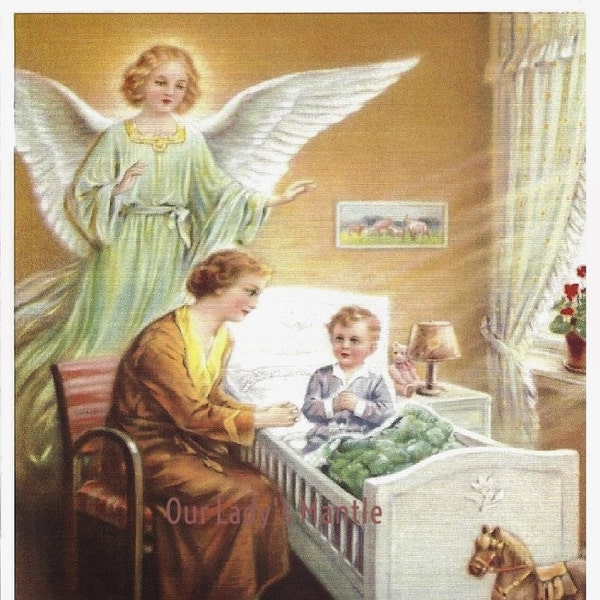 HEILIGE SCHUTZENGEL Holy Guardian Angel with Boy Saying Morning Prayer - 8 x 10 Religious Art Picture Print