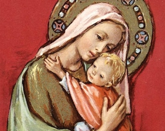 Virgin Mary and Child Jesus Madonna & Child  - 4" x 11" Unframed Vintage Catholic Print Picture from Italy