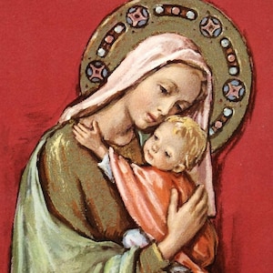 Virgin Mary and Child Jesus Madonna & Child  - 4&quot; x 11&quot; Unframed Vintage Catholic Print Picture from Italy
