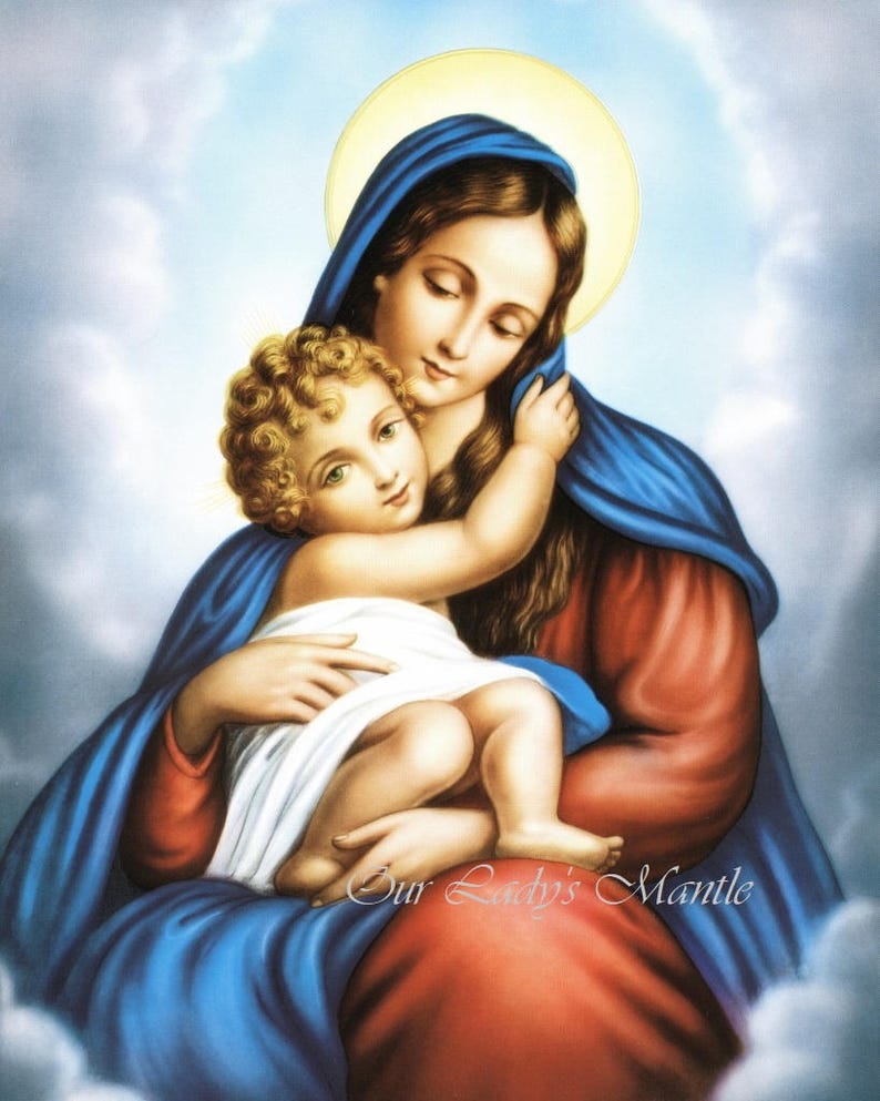 MADONNA & CHILD Mary and Baby Jesus 8x10 Print Picture Art from Italy image 1