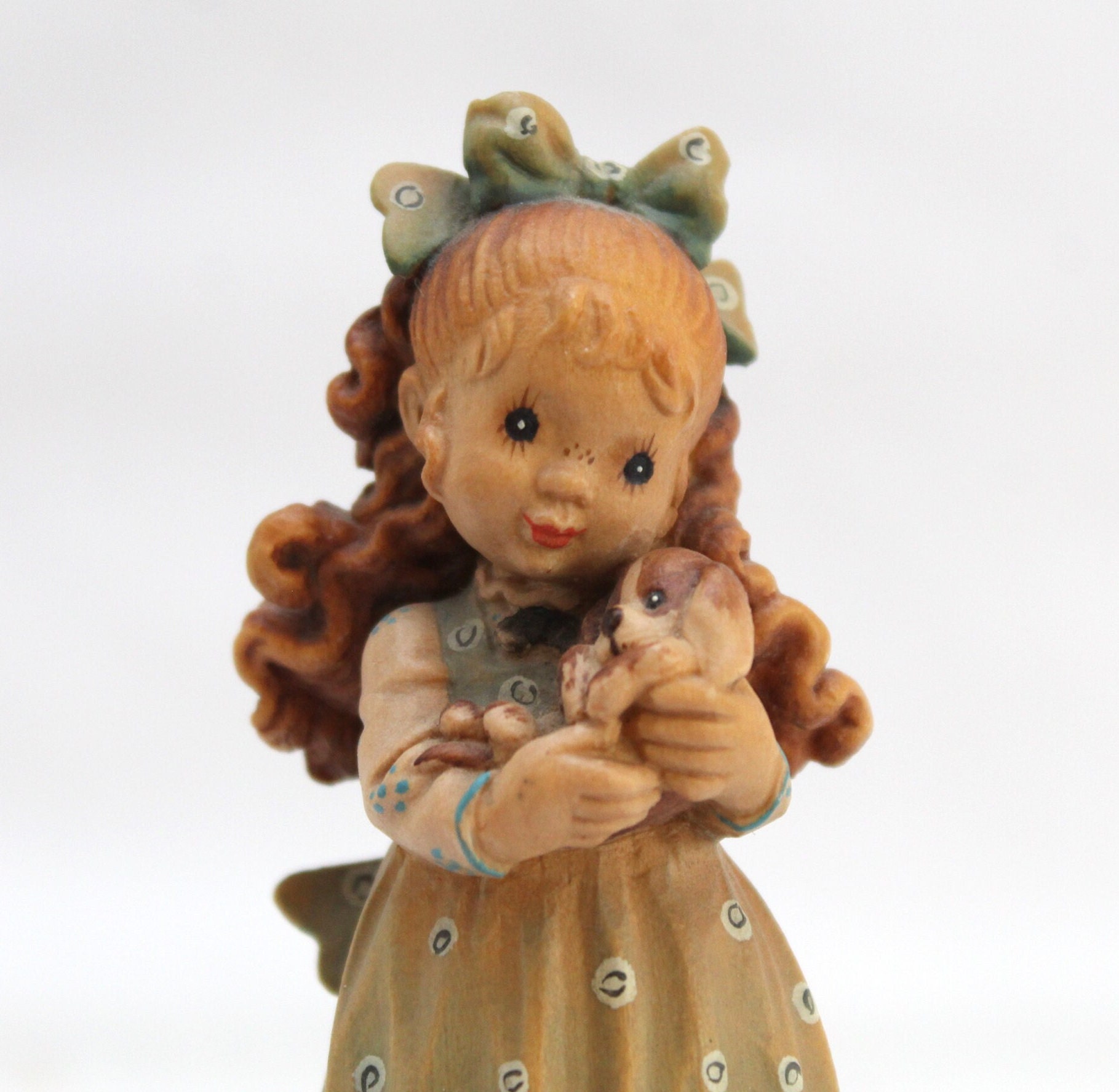 ANRI Sarah Kay 4 Hand Carved Wood Figurine 'our Puppy' Girl ANRI Sarah Kay 4 Hand Carved Wood Figurine 'our Puppy' Girl