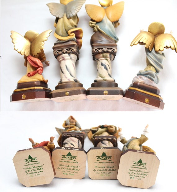 Set of 4 Excellent ANRI Charlotte Hallett Colored Angel Wood