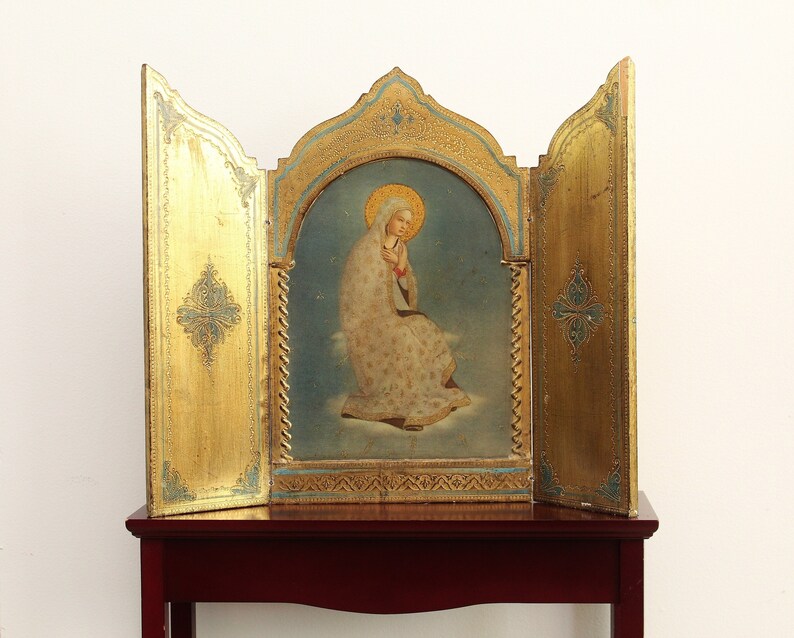 15-3/4" Madonna della Pace (Virgin of Peace) by Fra Angelico Florentine Altarpiece Triptych | Made in Italy