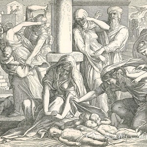 1889 Lithograph Steel Engraving &quot;The Massacre of the Innocents&quot; Biblical Art