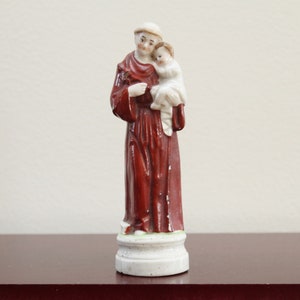 5 1/2&quot; Tall Antique Saint Anthony of Padua Glazed Porcelain Statuette | Made in Germany