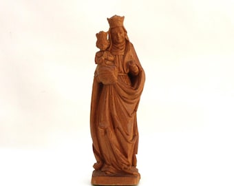 SOLD AS IS (Chipped Hands) 6" Antique St. Anne and Young Mary Hand Carved Wood Statue Statuette | Made in Italy