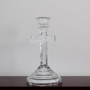 7-1/4&quot; Clear Glass Crucifix with Frosted Corpus Candle Candlestick Holder | Home Interiors USA