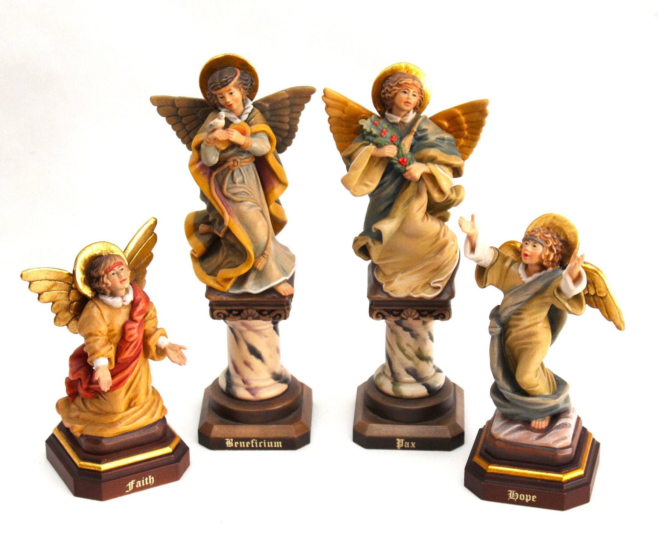 Set of 4 Excellent ANRI Charlotte Hallett Colored Angel Wood