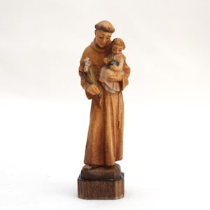 Excellent 3-1/2&quot; Miniature ANRI Hand Carved Saint Anthony of Padua Painted Wood Statuette Figurine | Italy