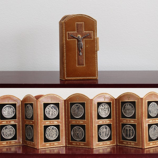 Large 5-1/4" Rare Early 20th Century French Stations of the Cross | Pocket Travel Shrine