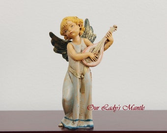 6" Tall Fontanini Angel Musician Playing Lute - Depose Italy