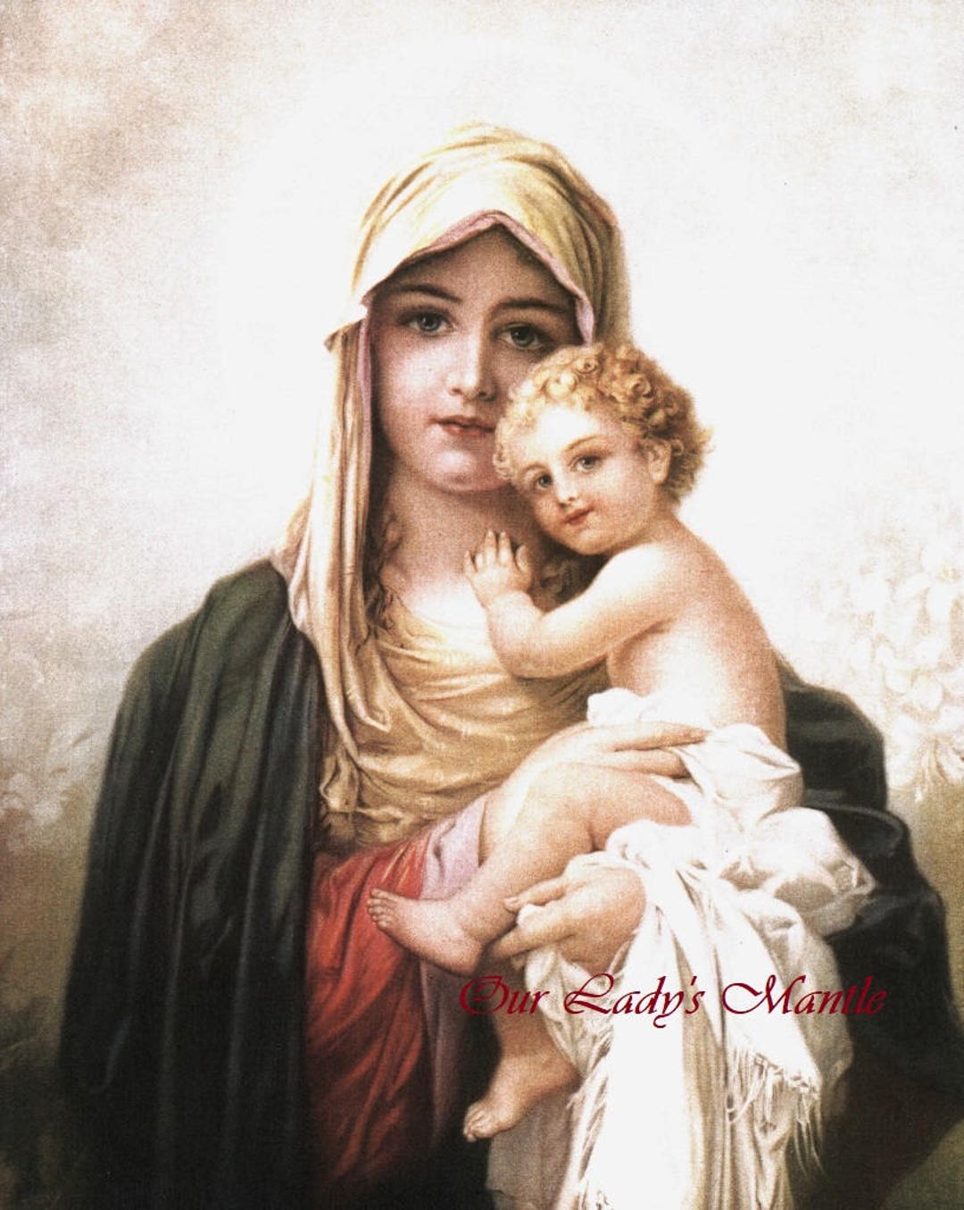 Poster Vierge Marie Et Jésus - Art Mural Catholique Sur Toile, Avec Roses - Déco Religieuse