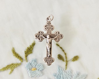 7/8" Tall Rare Vintage French Silver Arma Christi Rosary Crucifix or Necklace Pendant