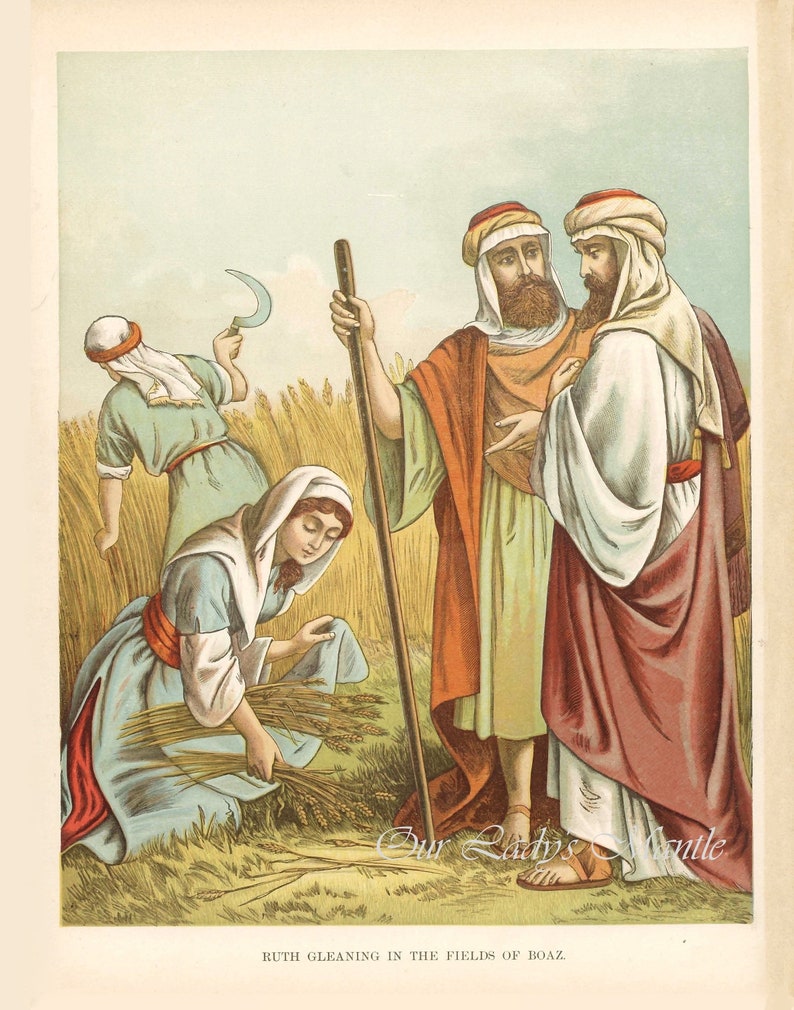 1886 Large Chromolithograph Print Ruth Gleaning In The Fields Of Boaz 
