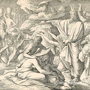 1889 Lithograph Steel Engraving &quot;The Manna in the Desert&quot; Biblical Art
