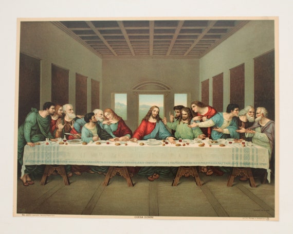 Antique the Last Supper Coena Domini the Lord's Supper Oleograph