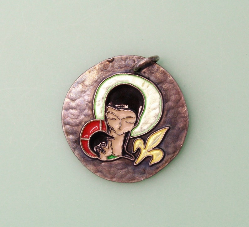Vintage French Silver and Enamel Madonna and Child Medal | Elie ...