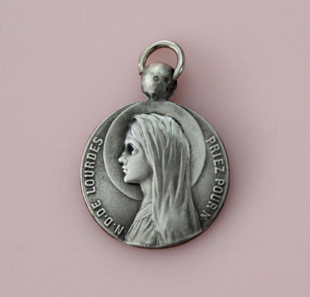 1-1/4" French Silver Notre Dame Our Lady Virgin Mary Medal | 'L. Penin ...