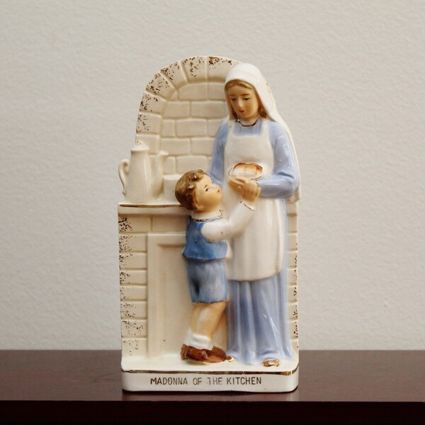 6-1/2" Vintage Porcelain Madonna of the Kitchen Wall Mount or Counter Top Plaque