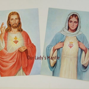 Sacred Heart of Jesus & Immaculate Heart of Mary - Matched Set of Two 11x14 Catholic Prints Pictures Posters - Made in the USA