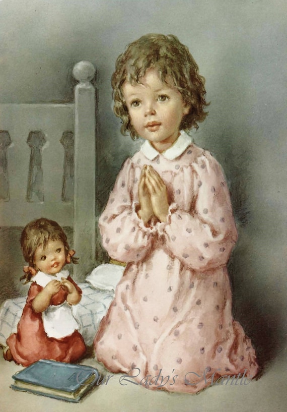 KNEELING GIRL at PRAYER ~ 6x8 Print in Mint Condition - Printed in