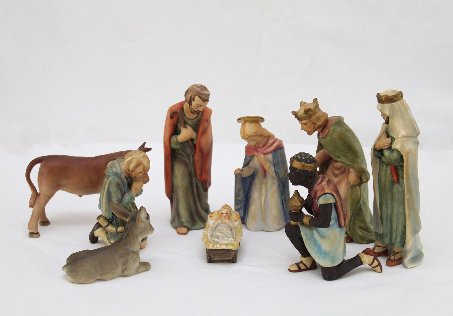 Excellent 9 Piece Goebel Nativity Scene Figurines | Holy Family, Three Kings, Shepherd, Animals | Manger Christmas Scene | TMK-5 | W Germany