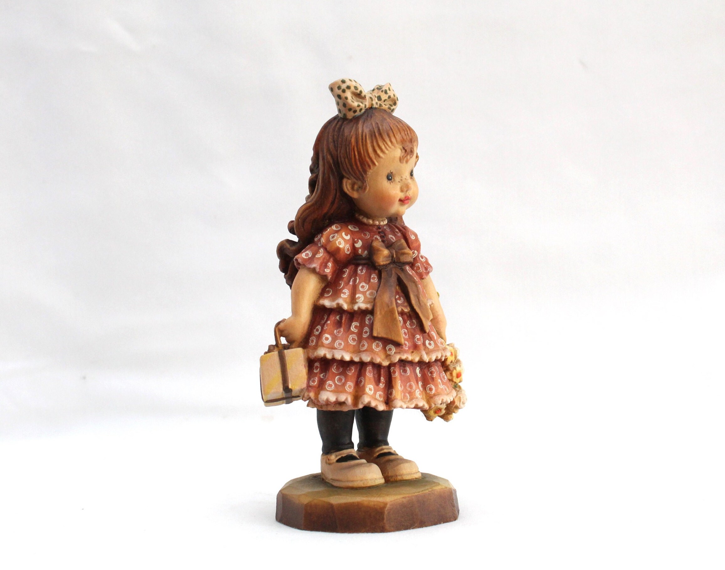 【 美品 】Sarah Kay作 木彫り ANRI人形 ＆ 3D立体的壁掛け Excellent 6-3/4