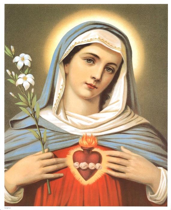 Immaculate Heart of Mary Print Picture 8x10 Catholic Art from Italy