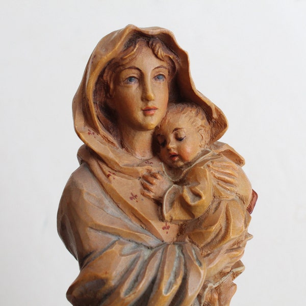 Excellent 11" ANRI Hand Carved Wood 'Madonna of the Street' (Madonna della Strada) | Made in Italy