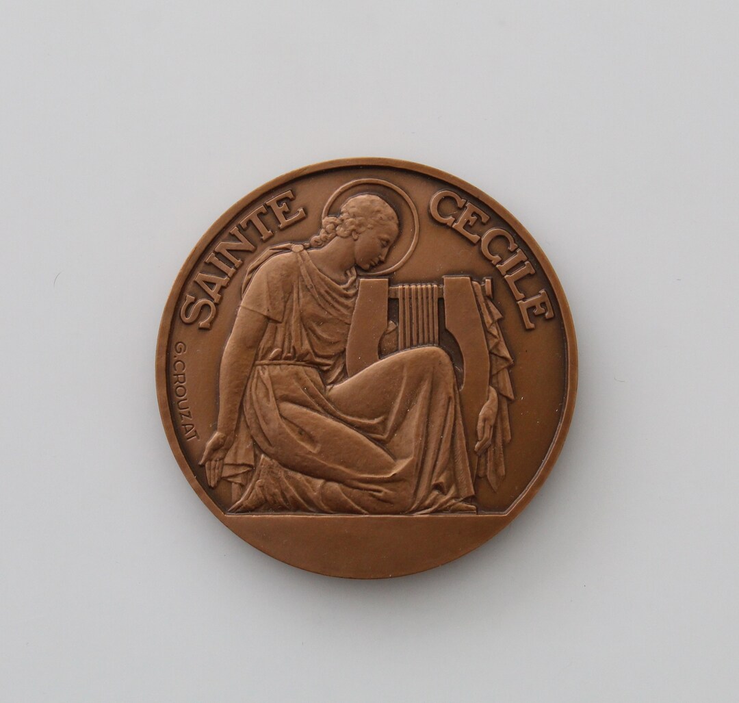 Antique French Bronze St. Cecilia Medal Signed G. Crouzat - Etsy