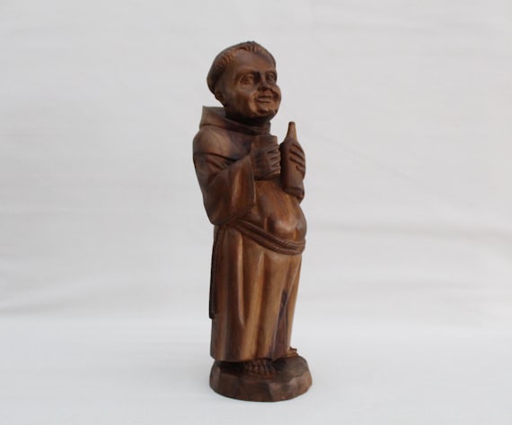 木製人型彫刻 約60cm ダークブラウン Vintage Black Forest Wood Carving Man Hat Bag Pipe Figurine