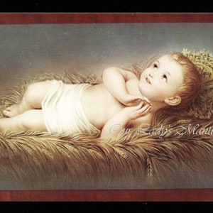 Large Pristine 5-7/8&quot; Baby Jesus in Manger Catholic Holy Card Postcard Picture |  Printed in Germany