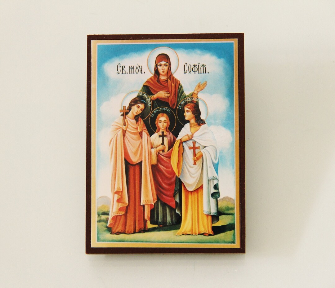 Orthodox Icon Wood Plaque ~ Saint Sophia and Her Daughters Faith, Hope ...