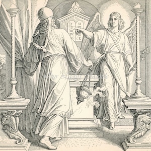 1889 Steel Engraving &quot;Annunciation of the Angel to Zachary&quot; Biblical Art