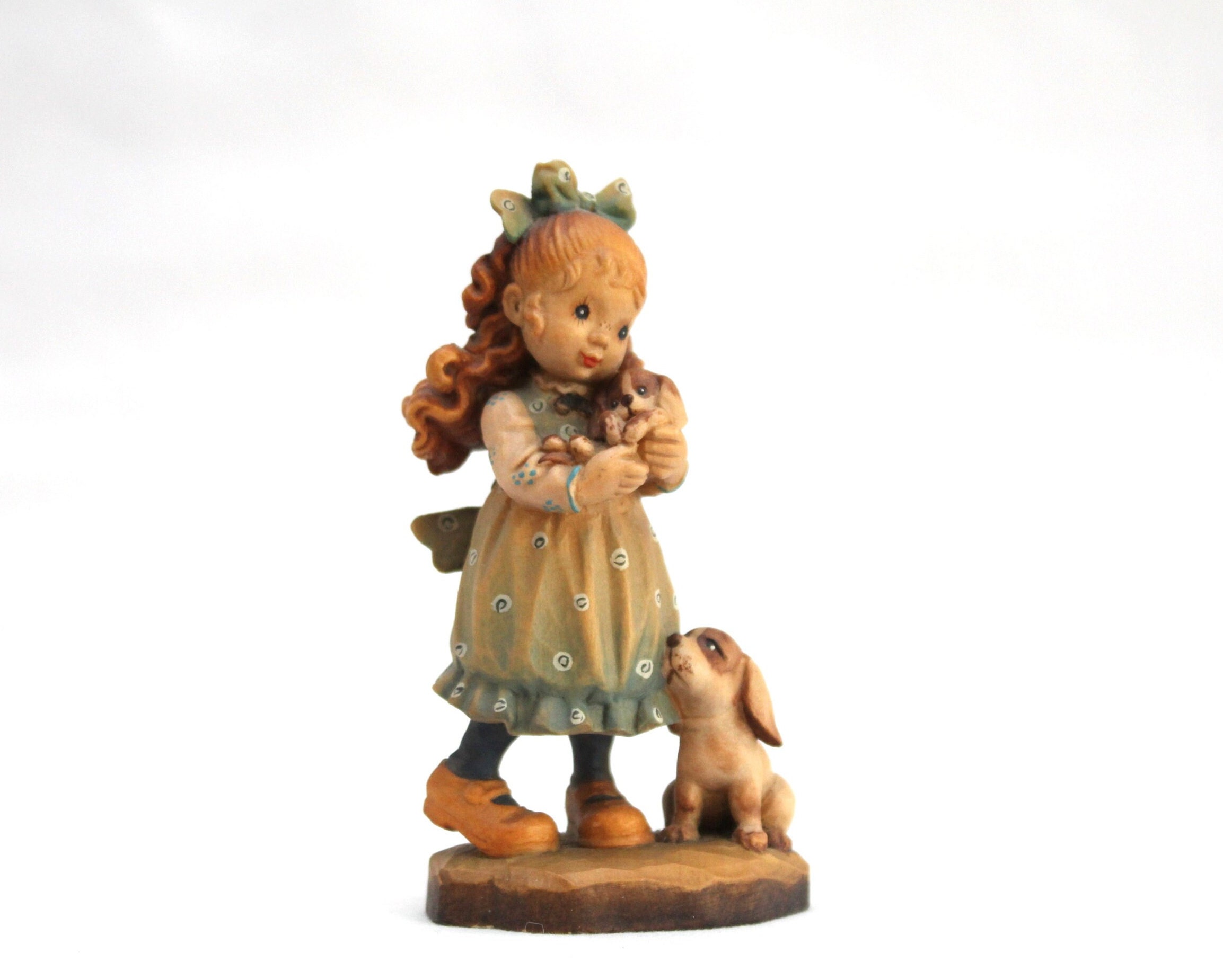 ANRI Sarah Kay 4 Hand Carved Wood Figurine 'our Puppy' Girl ANRI Sarah Kay 4 Hand Carved Wood Figurine 'our Puppy' Girl