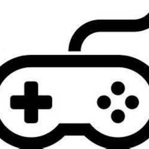 以下が含まれることがあります： ビデオゲームコントローラーの白黒グラフィックアイコン。丸みを帯びた長方形の形状で、左側に十字キー、右側に4つの円形アクションボタンがあり、上部中央からコードが伸びているデザインです。