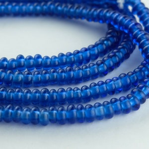 164 - Donut Java Beads. 6x3mm Blue Glass Big Hole Beads. SKU-GRLS-35