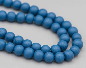 54 Suede Matte Blue Jay Blue 8mm Round Glass Bead with 1mm Hole GLM-18