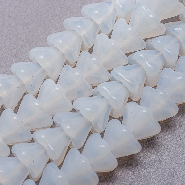 50 Czech Glass Bell Flower Beads. 8mm White Opal Flower beads. CZ-463