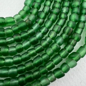 Java Indo-Pacific Tradewind Beads.  Small Soft Medium Bottle Green in Varying Shades Color Glass Java Beads. GLS-145