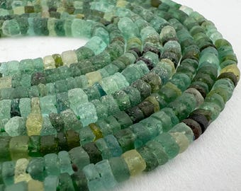 Ancient 4mm Roman Glass Heishi Beads. Blue Green Roman Era Glass beads. ROM-4