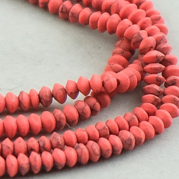 Coral Afghani Stone Beads.  Small Bicone Saucer Beads.  GM-198