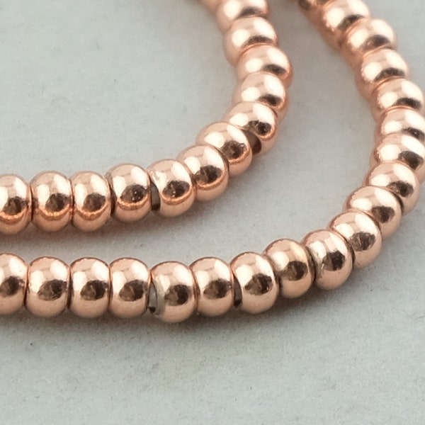 185 Copper 4mm Beads. Metal Round Big Hole Beads. MB-163-C