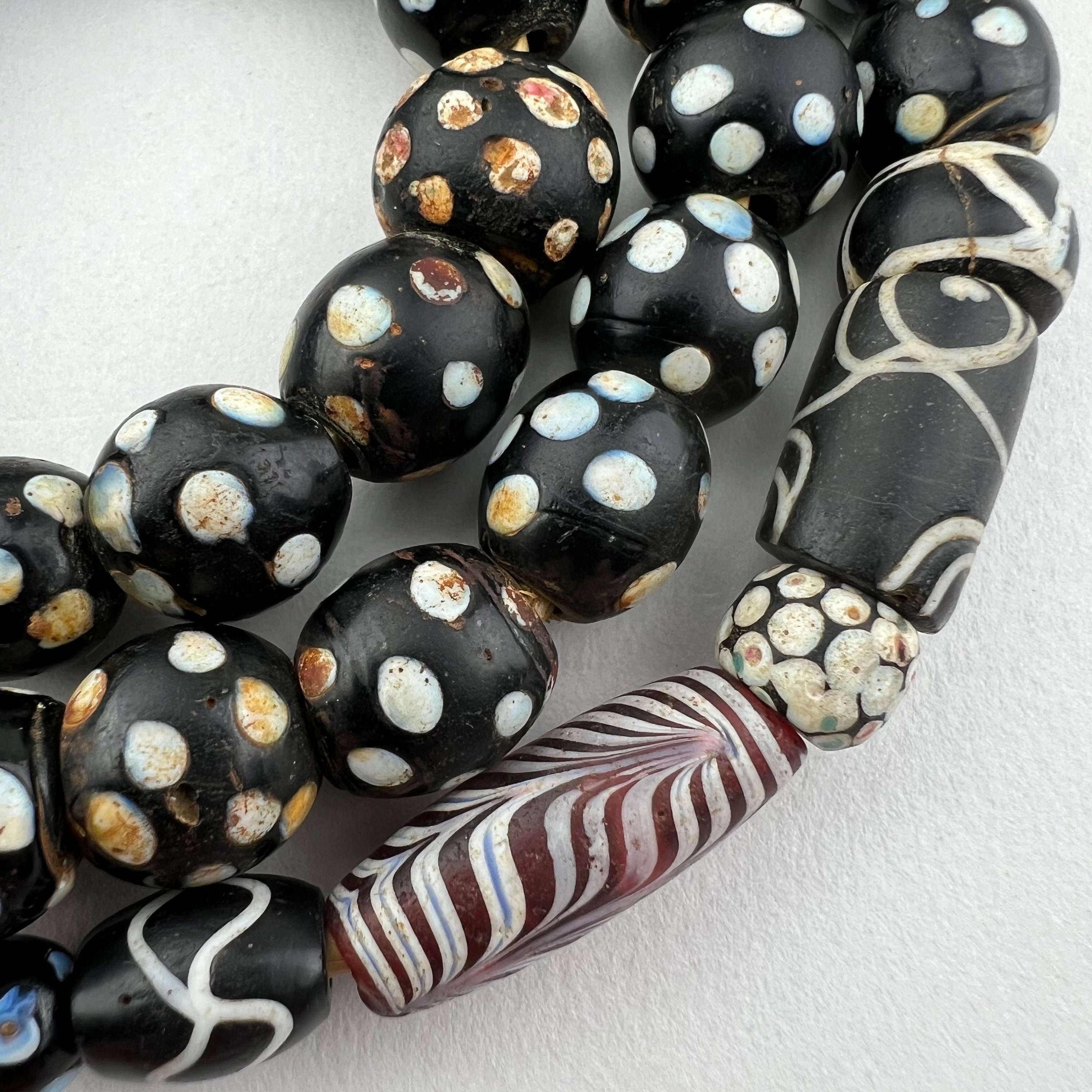 Antique Venetian Skunk Beads. African Trade Eye Beads Black With 