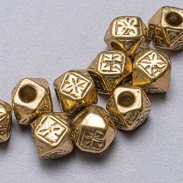 Ten Large Faceted Cube Brass Beads. 10mm Cornerless Cube Beads. FMB-138