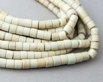 White Goomba Beads 8mm Nigeria African Cylinder Glass Large Hole 24 Inch Strand