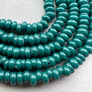 Donut Java Beads. 6mm Big Hole Deep Green Glass Beads. GRLS-51